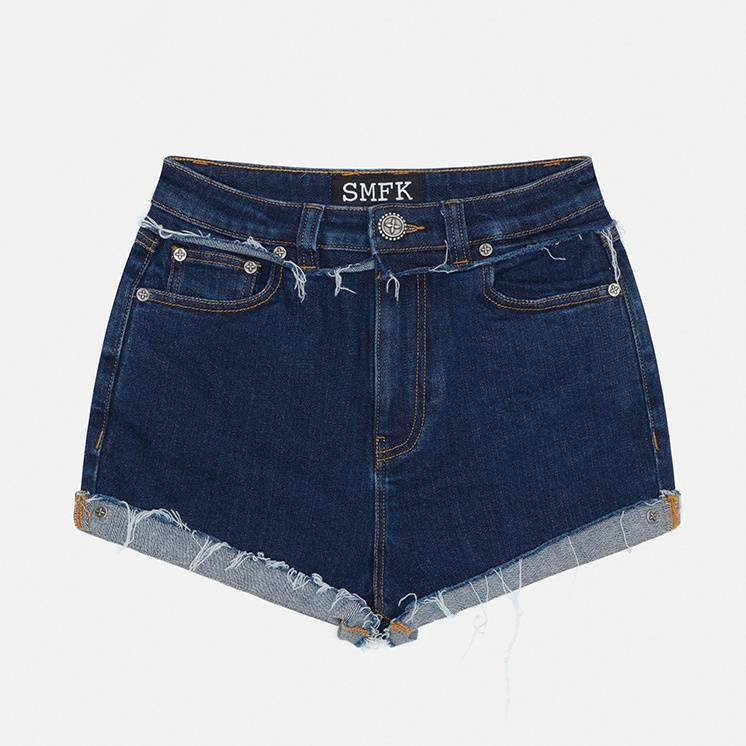 Short en jean taille haute à fleurs croisées peintes à la main, style vintage, en coton vieilli, pour femme, streetwear, mode_voghion.com