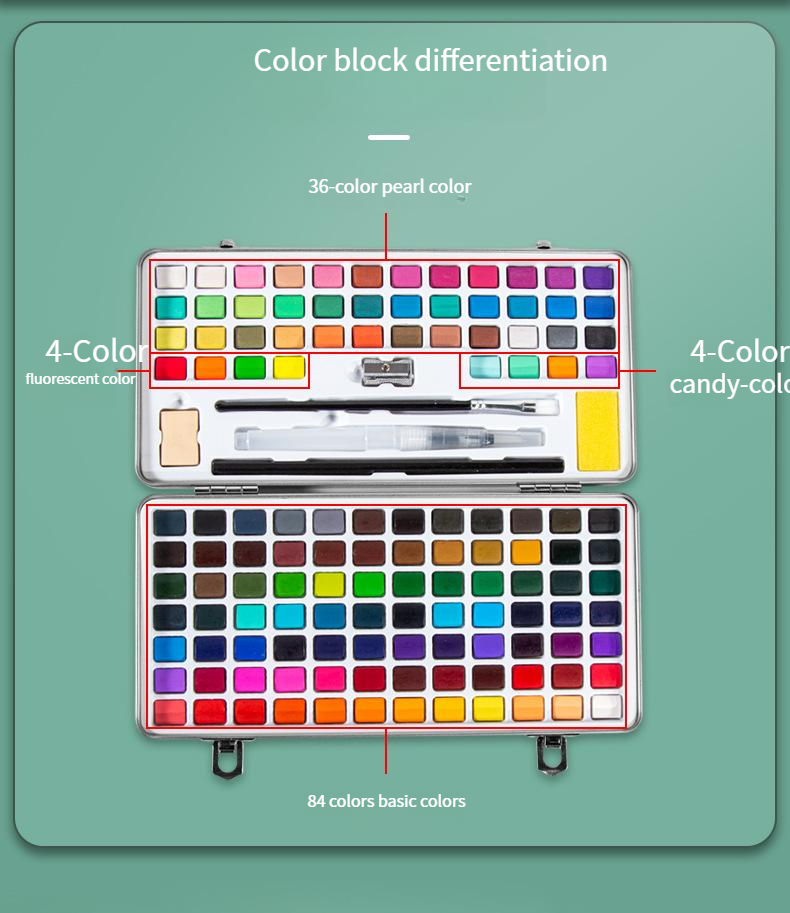 Oil Paints 128 Color Solid Watercolor Paint Set Art Supplies Pearlescent Color Fluorescent Color Candy Color Watercolor Painting_voghion.com