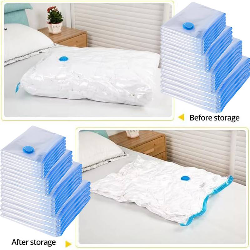 20 sacchetti sottovuoto con pompa manuale, compressione salva spazio, sigilla sottovuoto vestiti, bagagli, coperte, cuscini, biancheria da letto, blu_voghion.com