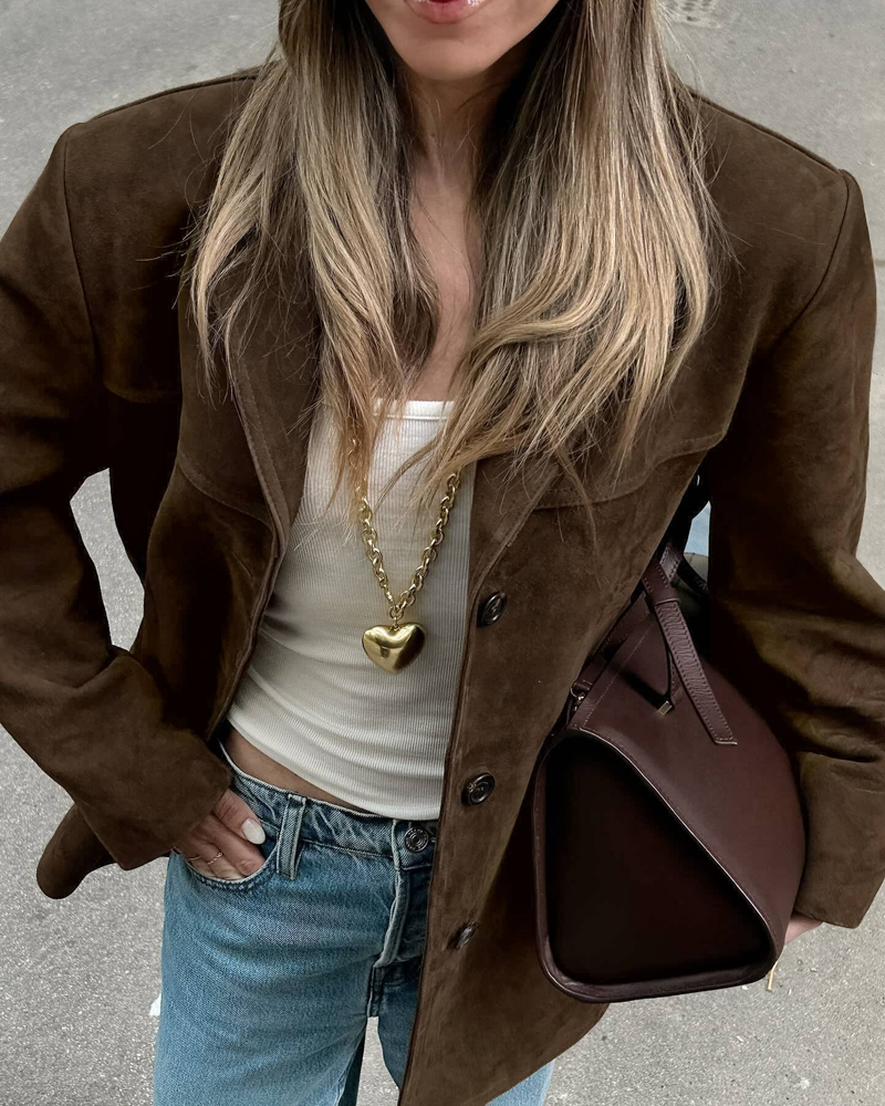 Blazer en daim pour femme – Effet 3D, coupe oversize, manches longues, style streetwear décontracté pour l'automne et l'hiver_voghion.com