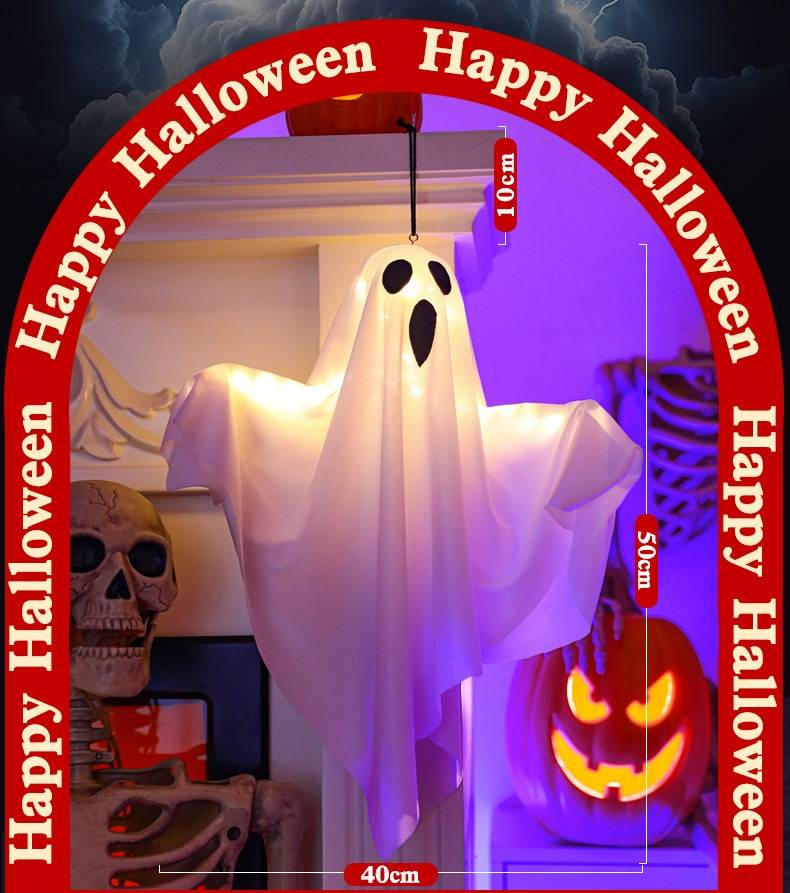 Lampada a sospensione a LED fantasma spettrale per Halloween - Decorazione sospesa bianca e arancione con forma fai da te per feste al chiuso, certificata CE_voghion.com