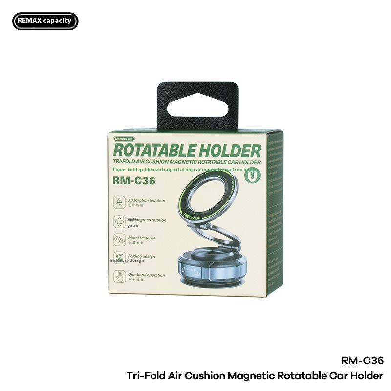 REMAX Magnetic 3-Fold Air Vent Car Phone Holder, 360° Rotating Luxury Matte Black Stand, Low-Profile Stealth Design For Dashboard Windshield, Compact_voghion.com
