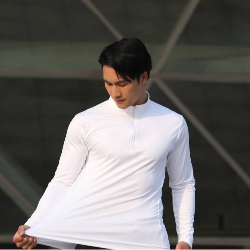 Men's Stand Collar Zip-Up Long Sleeve Compression Shirt - Quick-Dry Workout Base Layer For Gym, Running & Winter Sports_voghion.com
