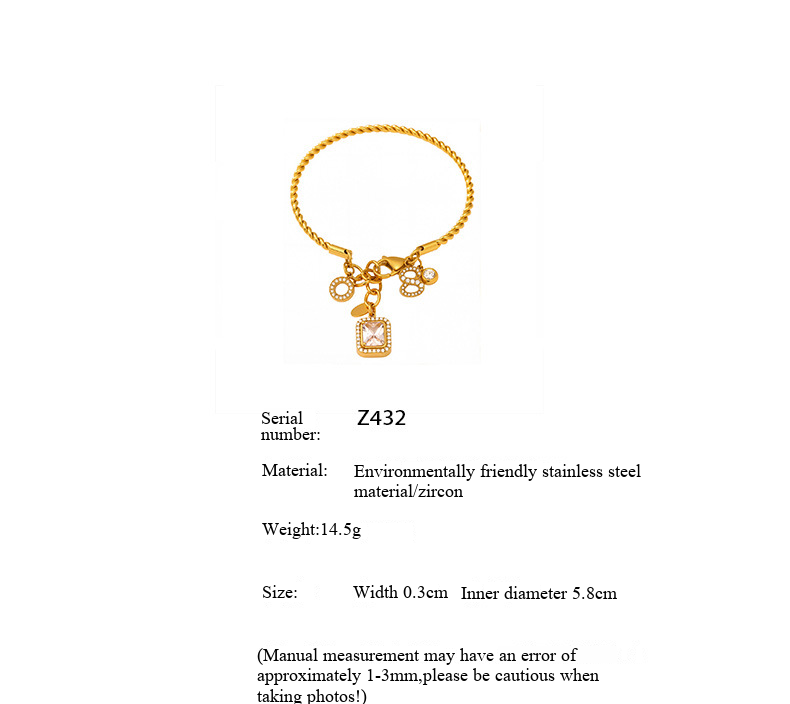 Square Sugar Geometric Diamond Inlaid Pendant Bracelet Made Of Titanium Steel That Does Not Fade, With A Light Luxury Temperament_voghion.com