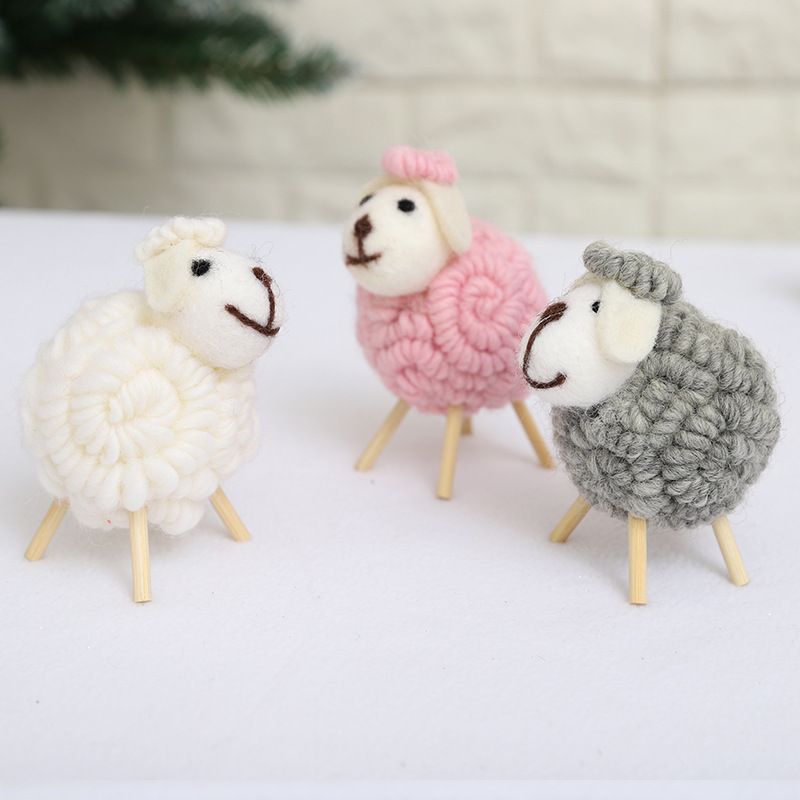 Handmade Wool Felt Mini Sheep Christmas Tree Ornaments - Kawaii DIY Desktop Decor For Holiday Gift (White/Gray/Pink)_voghion.com