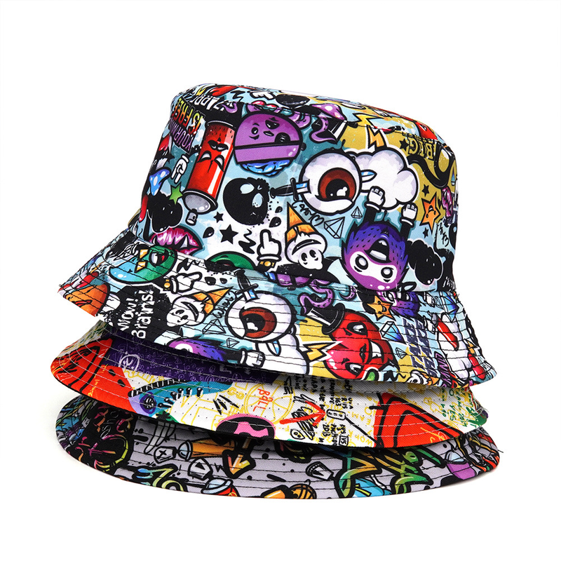 Cartone animato Panama Cappelli da pescatore Lettera animale Stampa Cappello da pescatore Cappelli da sole estivi per donna Uomo Berretto da pesca reversibile_voghion.com