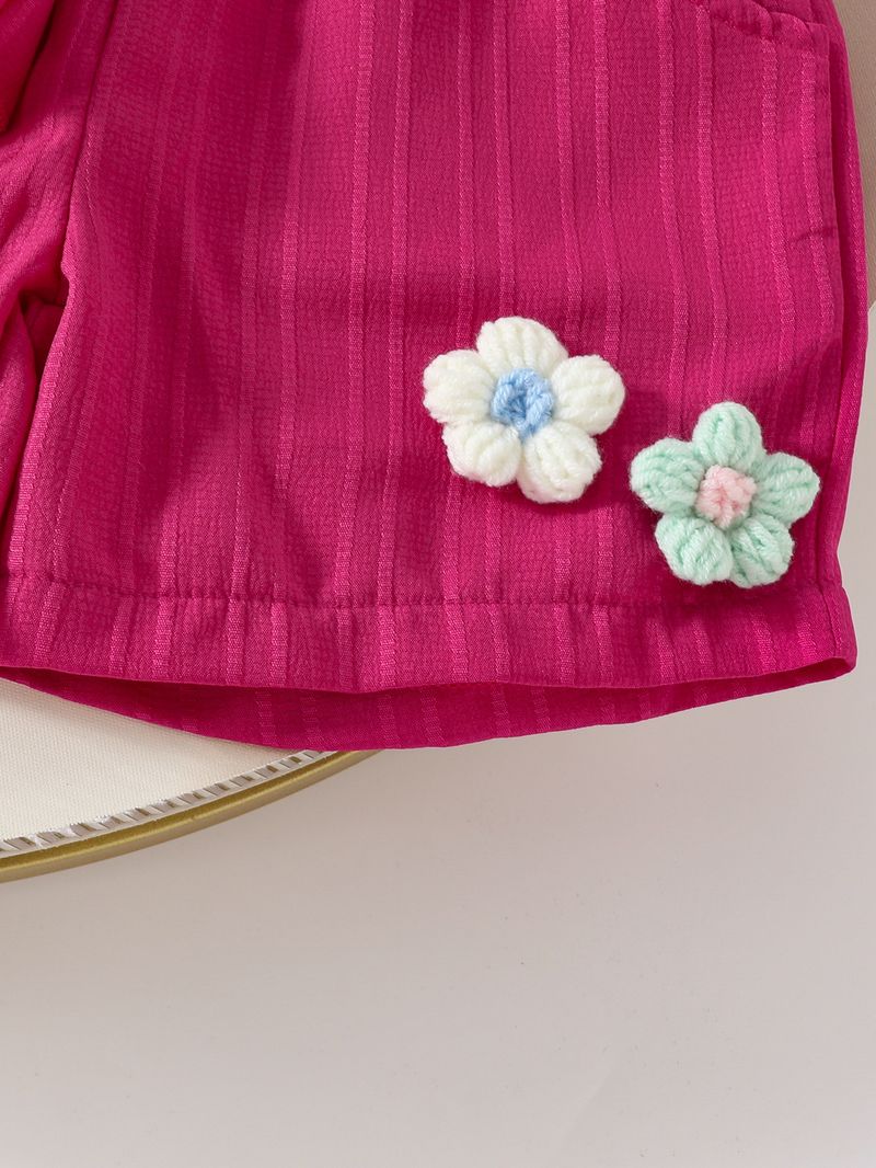 Adorable Floral Print Baby Girl Outfit - Short Sleeve Top & Bow Shorts Set For Summer_voghion.com