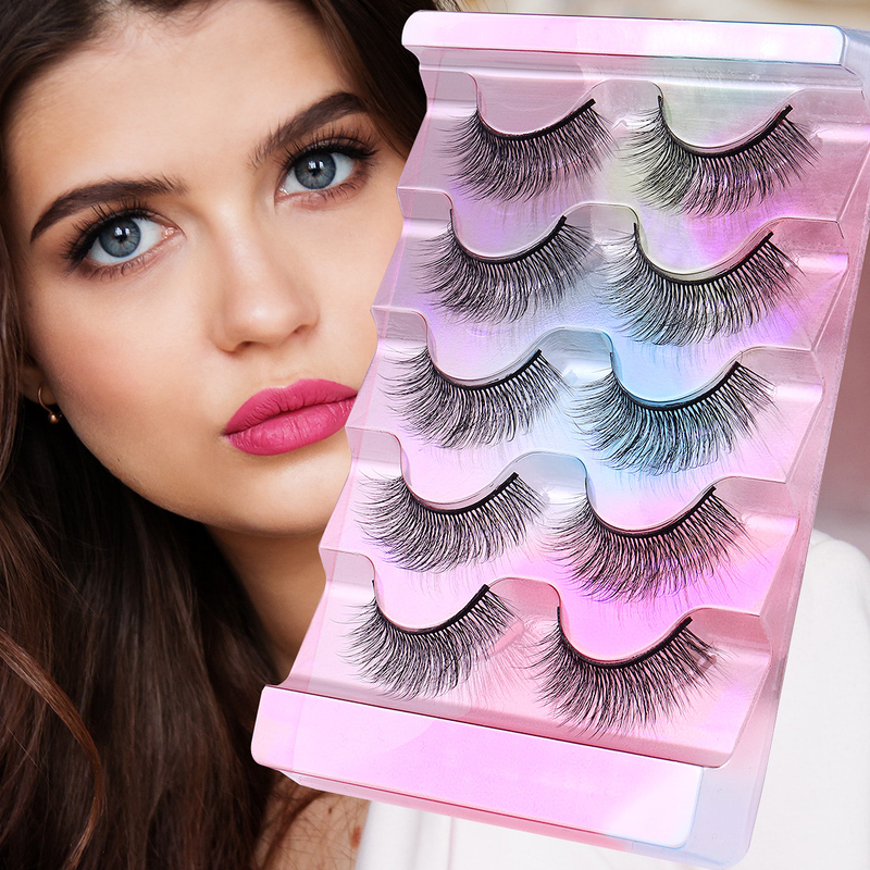 Cross Border Hot Selling 3D Multi-layer Thick 5-pair Eyelashes in Europe and America, Natural Eyelashes Simulation Curling False Eyelashes_voghion.com