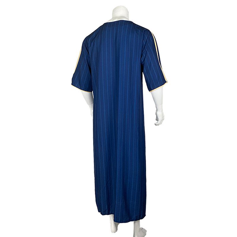 Männer Muslimischen Sommer Mode Lose Robe Islam Kaftan Männer Kleidung Dubai Luxus Muslimischen Abaya Muslimischen V-ausschnitt Kurzarm Druck_voghion.com