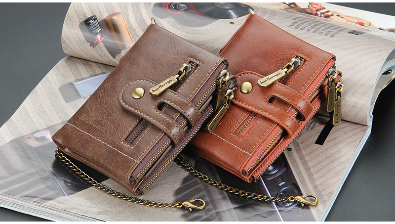 New Men's Short Wallet European And American Business Double Zipper Zero Wallet Multiple Card Slots_voghion.com