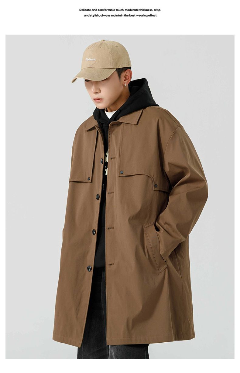 Trench con risvolto Balken da uomo, di media lunghezza, autunno/inverno 2024, nuovo marchio alla moda, con decorazione a rivetti_voghion.com