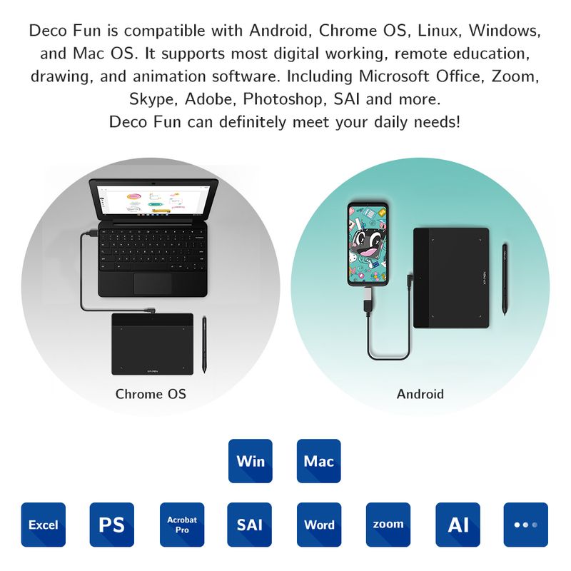 XP Pen Deco Fun Graphic Tablet 6*4 Inch For Drawing OU Online Education Compatible With Android Linux Windows Chrome_voghion.com
