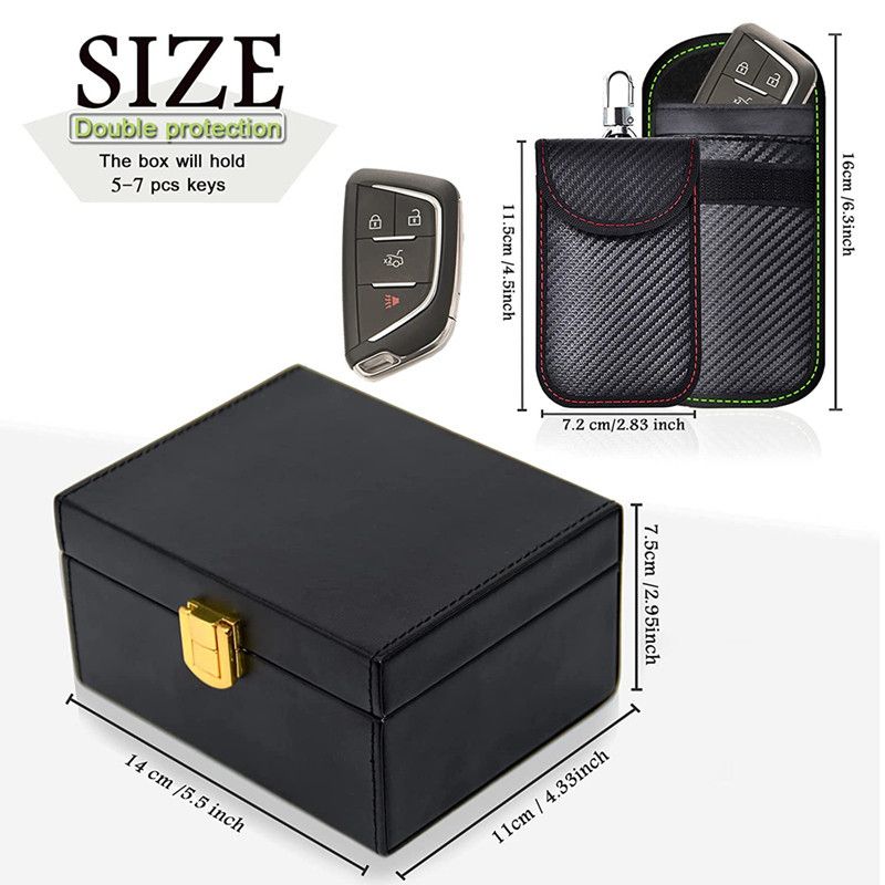 1 Shielding Box + 2 Key Bags Anti-Theft Sensor Car Keyless Entry System Anti-Magnetic Scan_voghion.com