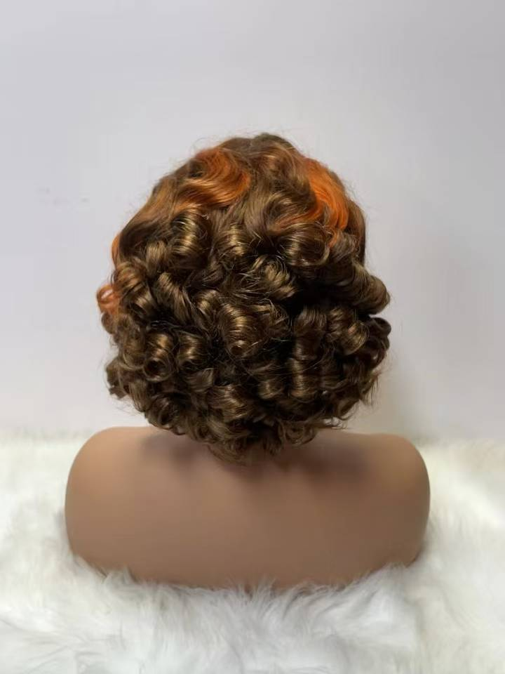 Parrucca di capelli umani capelli ricci corti naturali soffici commercio estero copricapo corto prima pizzo 13*4 parrucca di capelli umani BOB corta_voghion.com