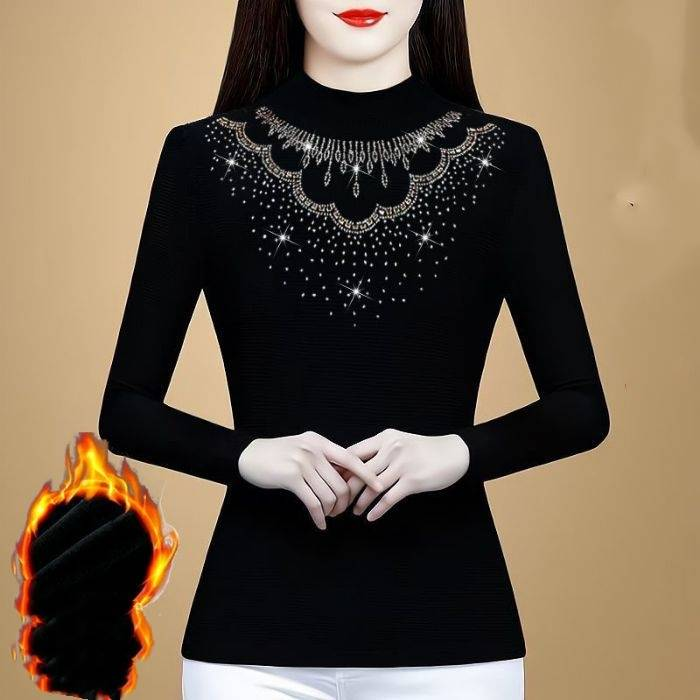 Women's Clothing Plush And Thick Warm Bottoming Shirt For Women Fashion Slim Fit Hot Diamond Tops Small Shirt_voghion.com