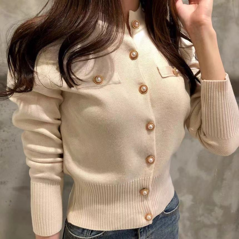 Autunno Manica Lunga Moda Donna Cardigan Maglione Lavorato a Maglia Cappotto Corto Casual Monopetto Coreano Slim Chic Signore Top_voghion.com