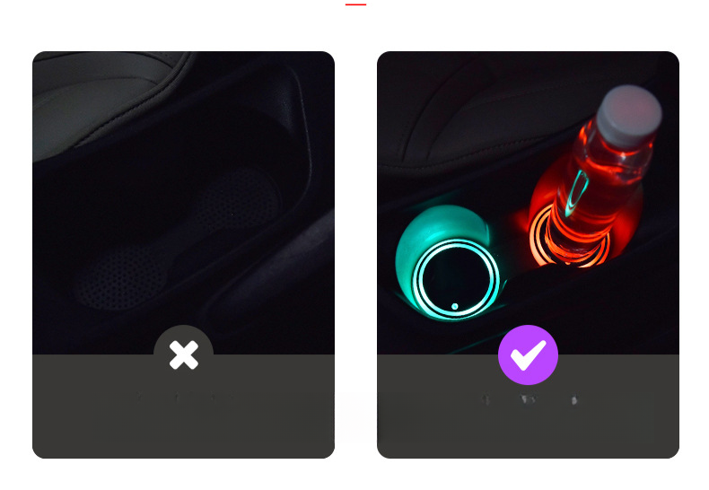 Car LED Luminous Colorful Water Mat, Car Atmosphere Light, Solar Energy, USB Charging, Anti Slip Cup Mat_voghion.com