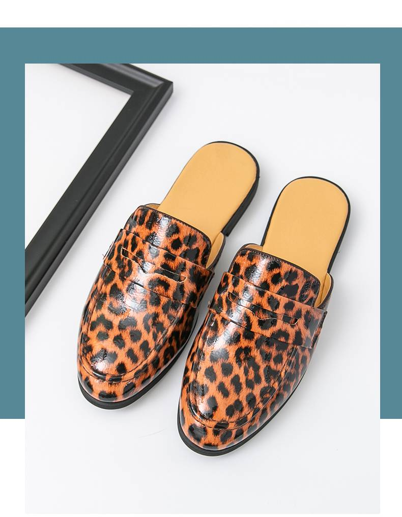 New Summer Fashion Leopard Print Half-slippers For Men's Outdoor Casual Half-slippers, Personalized Heel-free Slippers, Pointed Toe Versatile Sandals_voghion.com