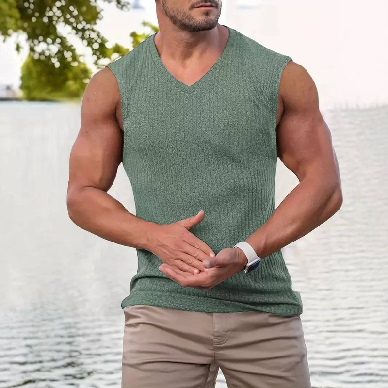 2025 Summer Knitted Vertical Stripe Fitness Sports Slim-fitting Sleeveless Wide Shoulder Tank Top_voghion.com