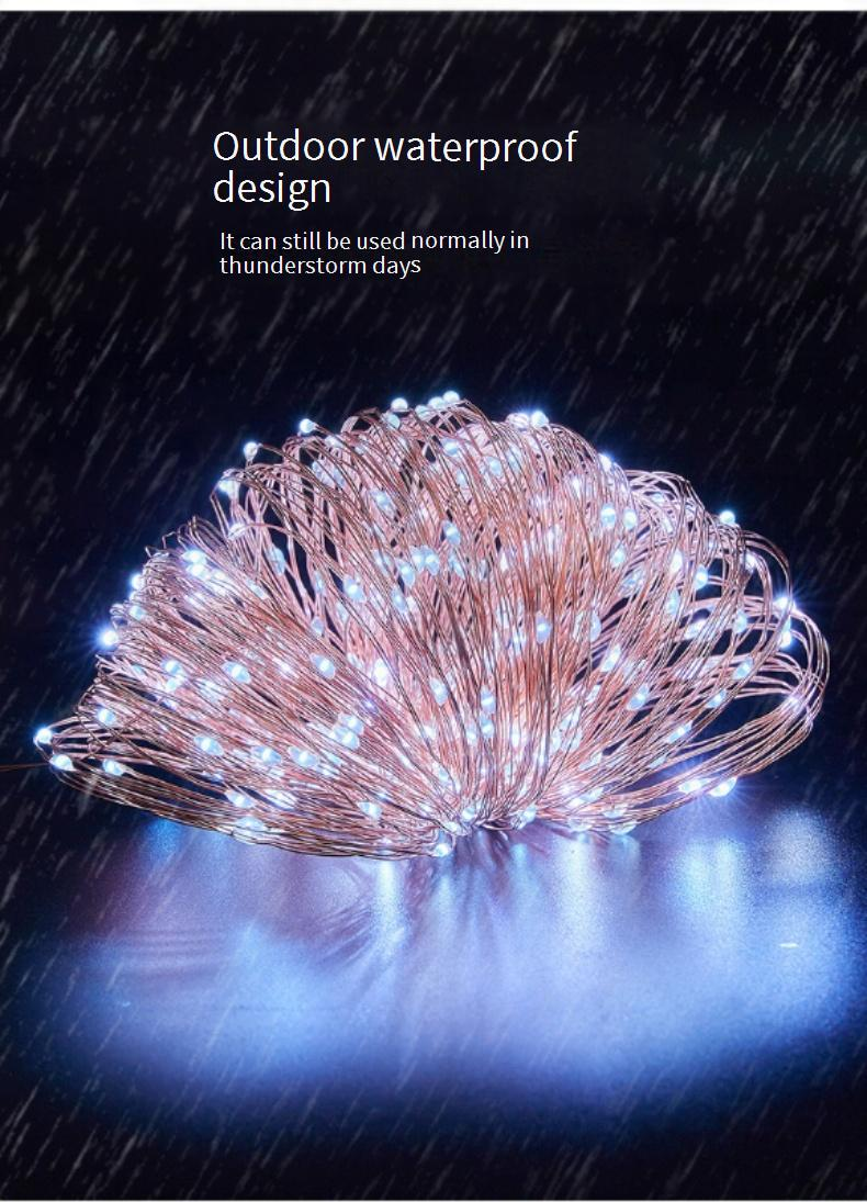 Solar-Kupferdraht-Lichter, LED-Lichterketten für den Garten im Freien, Weihnachtsdekoration, warmweiß und bunt, IP65, wasserdicht, 8 Modi_voghion.com
