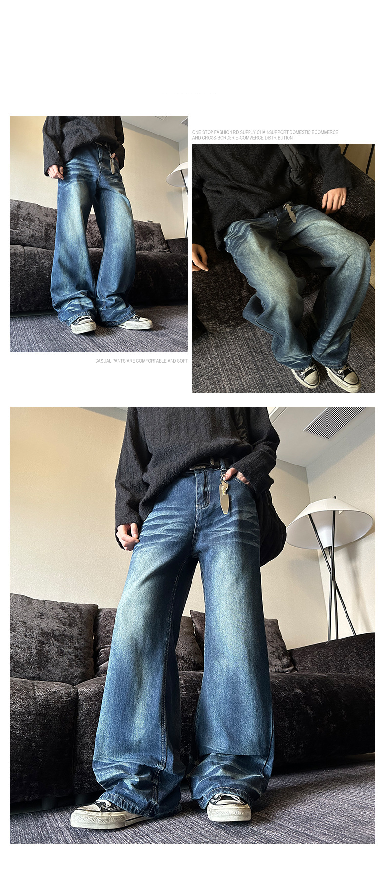 Jeans vintage a gamba dritta e vestibilità rilassata per uomo e donna – Pantaloni in denim svasati a vita alta retrò con dettagli consumati_voghion.com