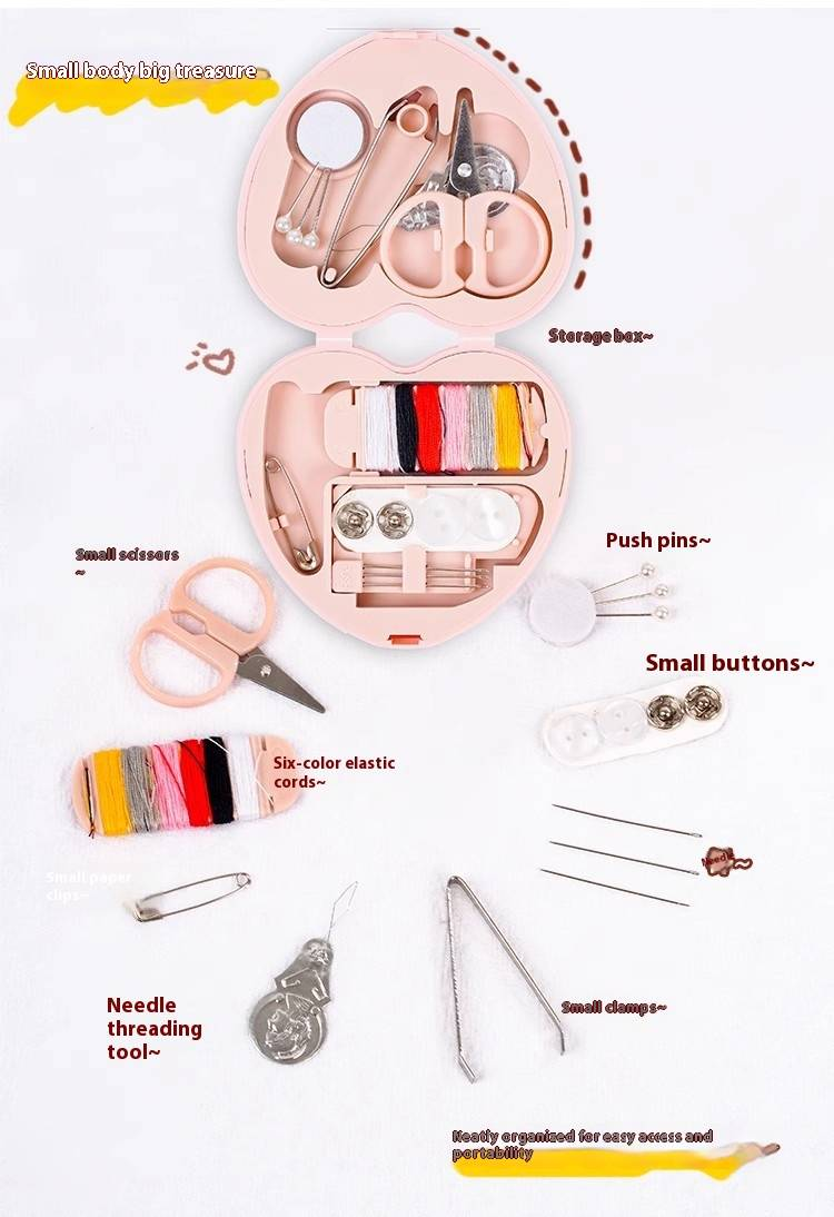 Portable Heart-Shaped Sewing Kit - Mini Needle & Thread Set With 36 Essentials, Cute Plastic Stitch Repair Box For Home/Travel_voghion.com