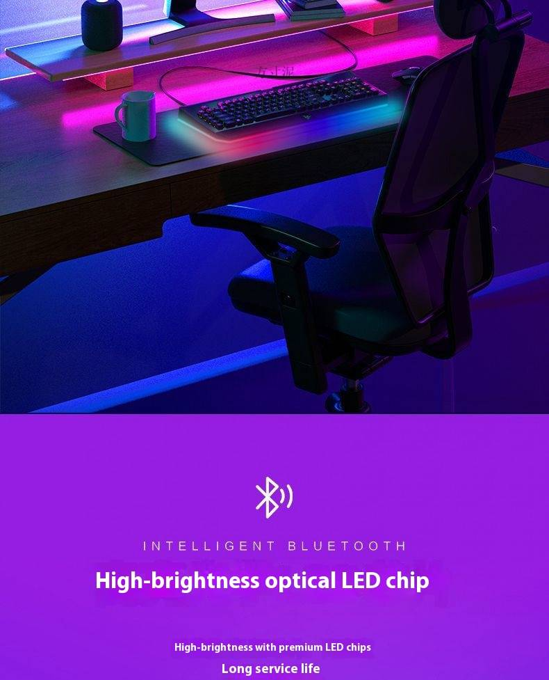 Musiksynchronisierte RGB-LED-Lichtstreifen – USB-betriebene COB-Lichtleiste mit Bluetooth-App und Fernbedienung, wasserdicht für Gaming, TV, PC_voghion.com