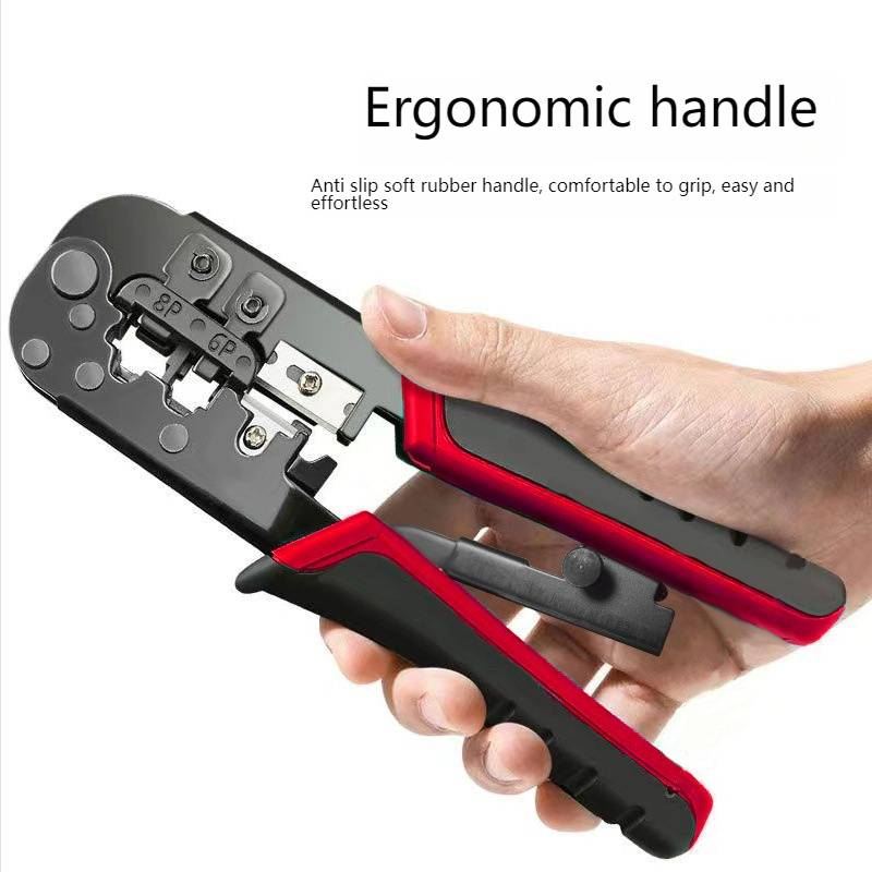 Crimpadora de trinquete profesional para RJ45/RJ11, ergonómica, de dos colores, con cuchillas de acero al carbono._voghion.com