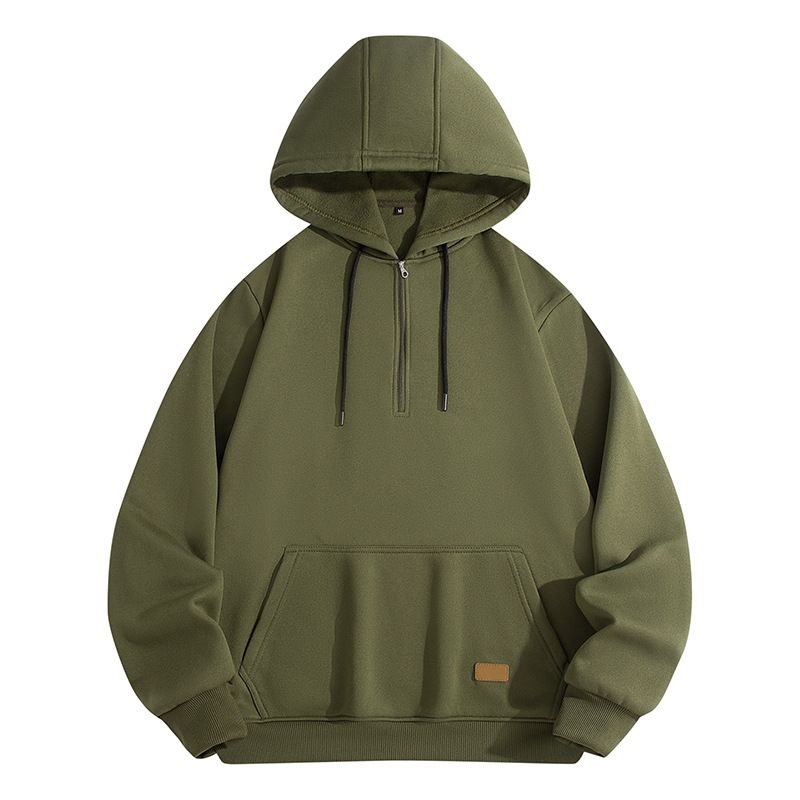 Herren-Kapuzenpullover aus Fleece mit halbem Reißverschluss – Leichte Pulloverjacke für Frühling und Herbst – Lässige Streetwear mit Kängurutaschen_voghion.com