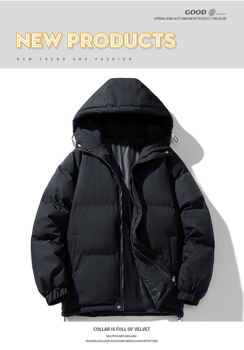 Piumino oversize con cappuccio da uomo - Cappotto invernale caldo imbottito in poliestere con collo alto, capospalla casual dalla vestibilità ampia e spessa_voghion.com