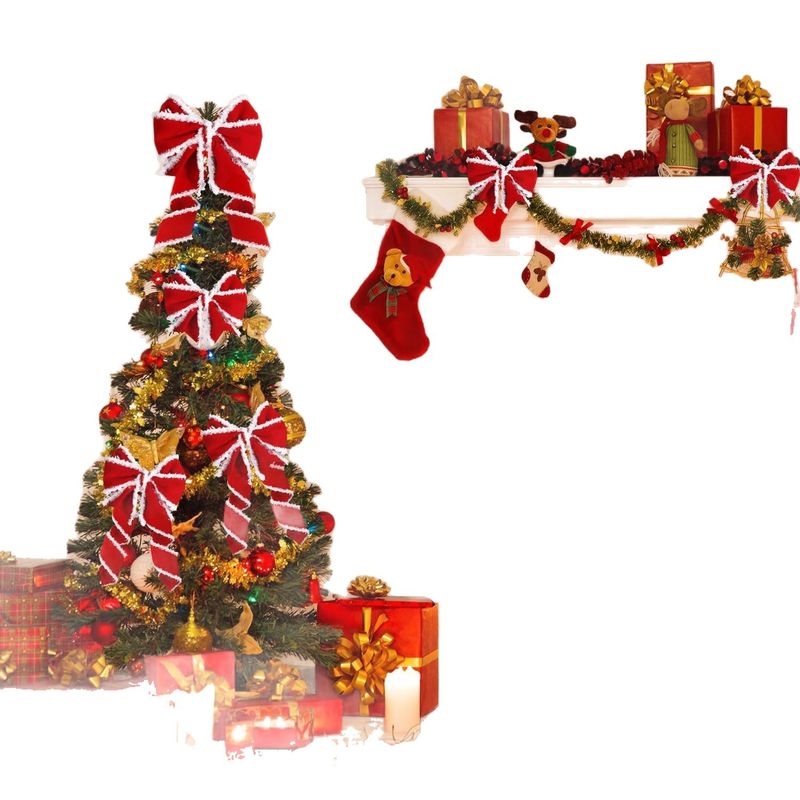 Hobi Noel Kırmızı Kadife Kurdele ve Beyaz Suni Kürk Süsleme - Kendin Yap Ağaç Fiyonk Süsleme, Hediye Paketleme, Tatil El Sanatları_voghion.com