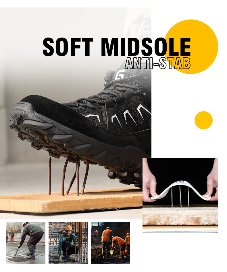 Buty robocze GUYISA z metalowym noskiem, odporne na rozbicie i przebicie, odporne na zużycie, wysokie, 5057BK 38-45_voghion.com