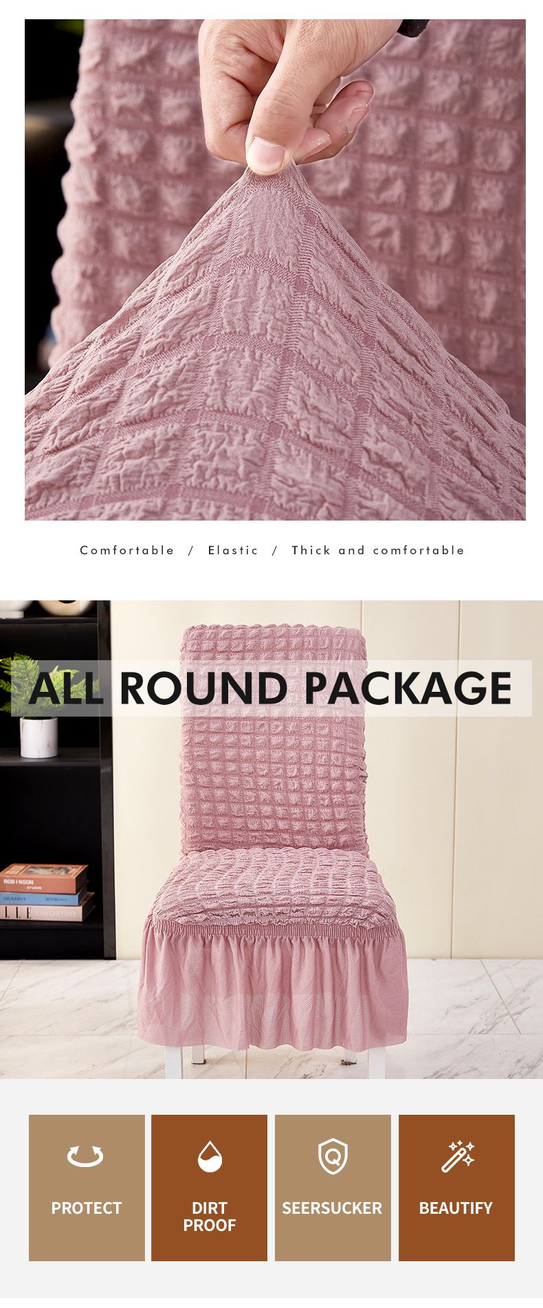 Housse de chaise extensible en polyester - Ajustement universel, infroissable et anti-poussière - Design élégant à volants en 14 couleurs tendance_voghion.com