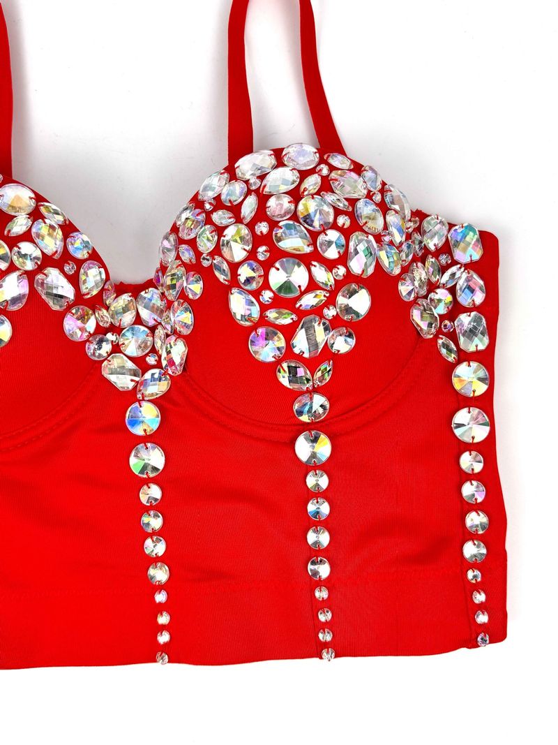 Colorful diamond acrylic, halter top, outer fishbone corset_voghion.com