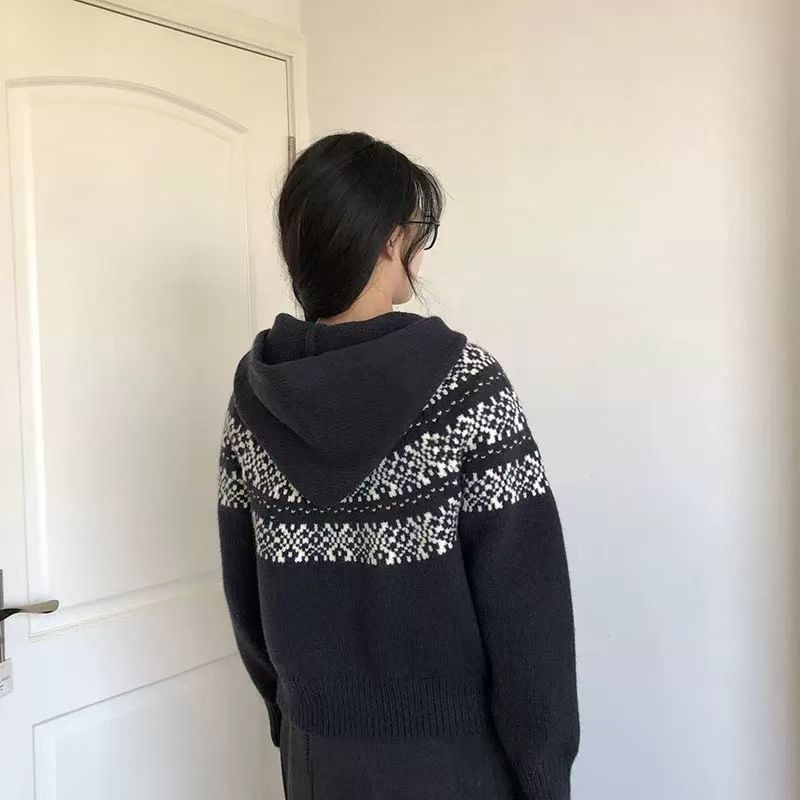 Herbst und Winter Weihnachten rot Kapuzenpullover Damen Retro kurze Strickjacke Jacke_voghion.com