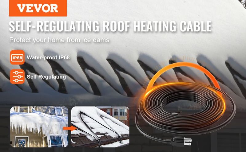 Self-Regulating Pipe Heating Cable 12FT 5W/FT Heat Tape For Pipes Roof_voghion.com