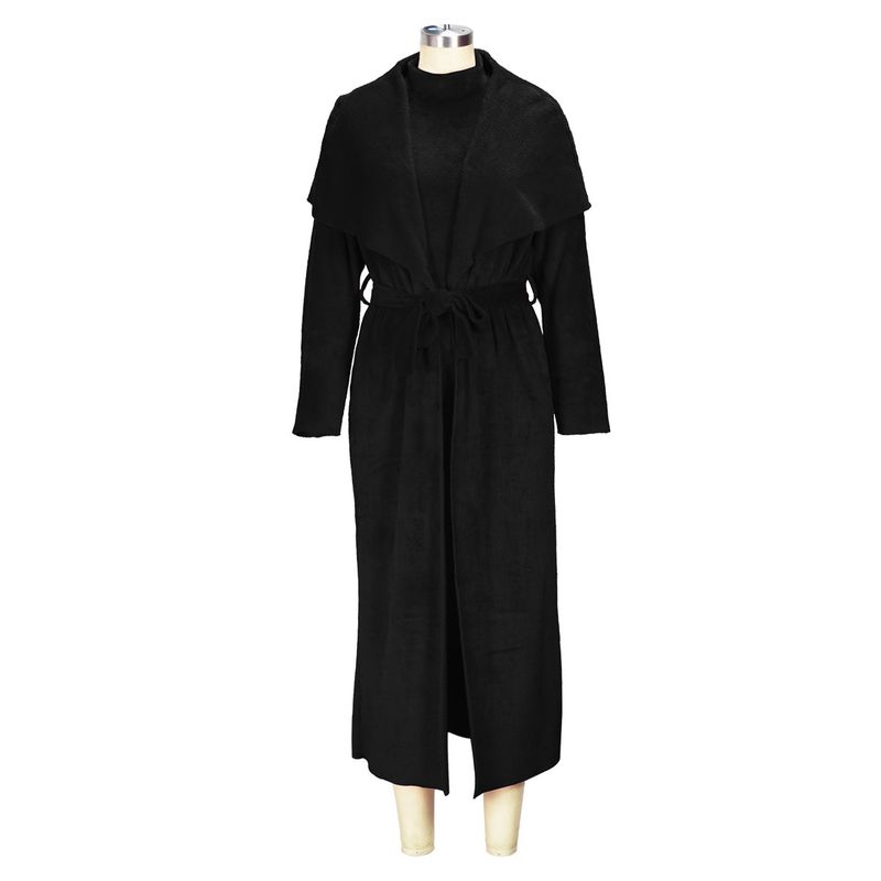 Abbigliamento donna temperamento abito e cappotto due pezzi moda transfrontaliera ampio lungo cardigan velluto completo_voghion.com