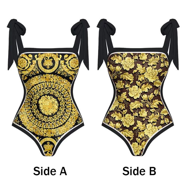 Damen einteiliger konservativer doppelseitiger Strand-Badeanzug mit heißen Quellen, zweiteiliger französischer Retro-Einteiler-Bikini_voghion.com
