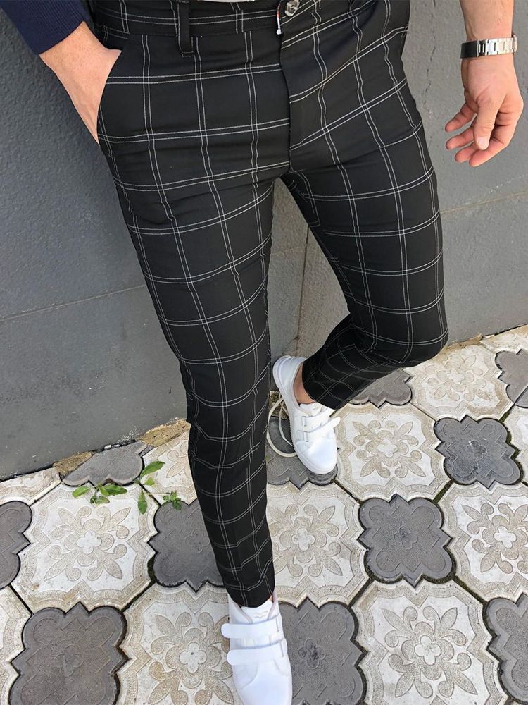 Pantaloni da uomo dritti slim fit con stampa digitale casual a vita media, nuovi modelli primavera 2024_voghion.com