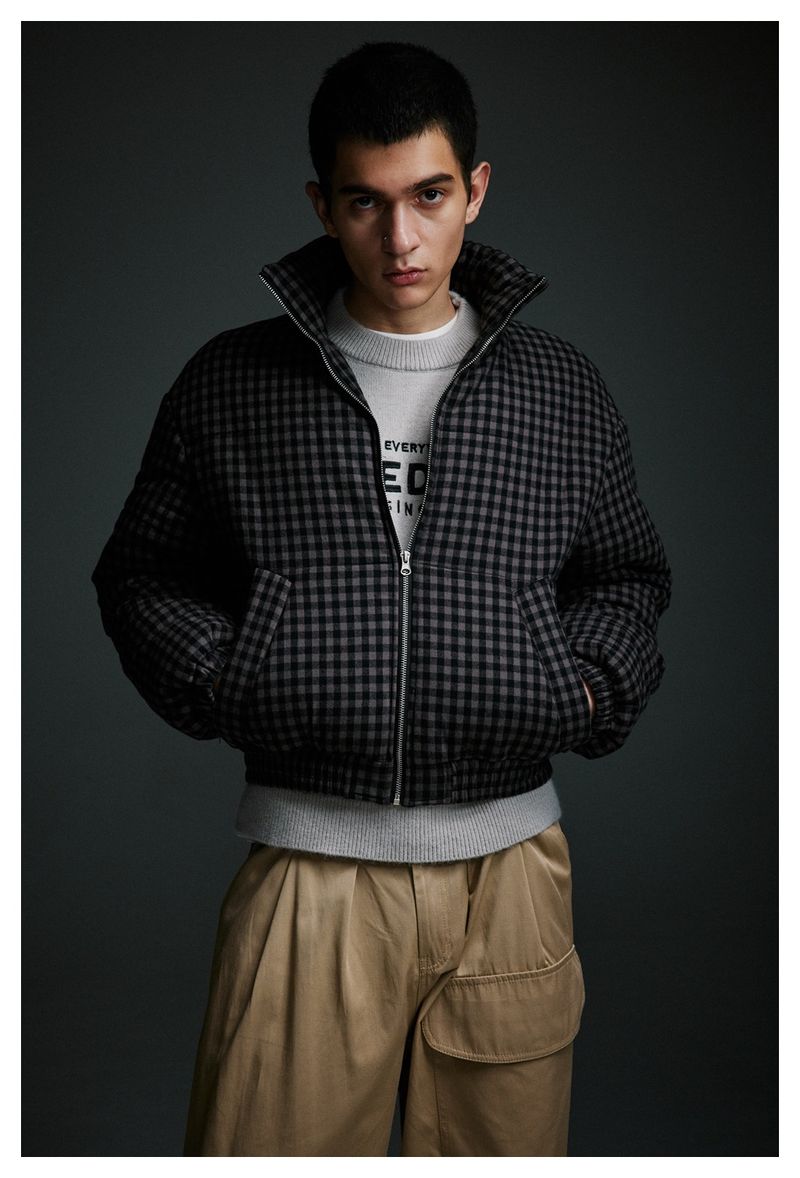 Giacca casual corta invernale in cotone con motivo scozzese retrò da uomo_voghion.com