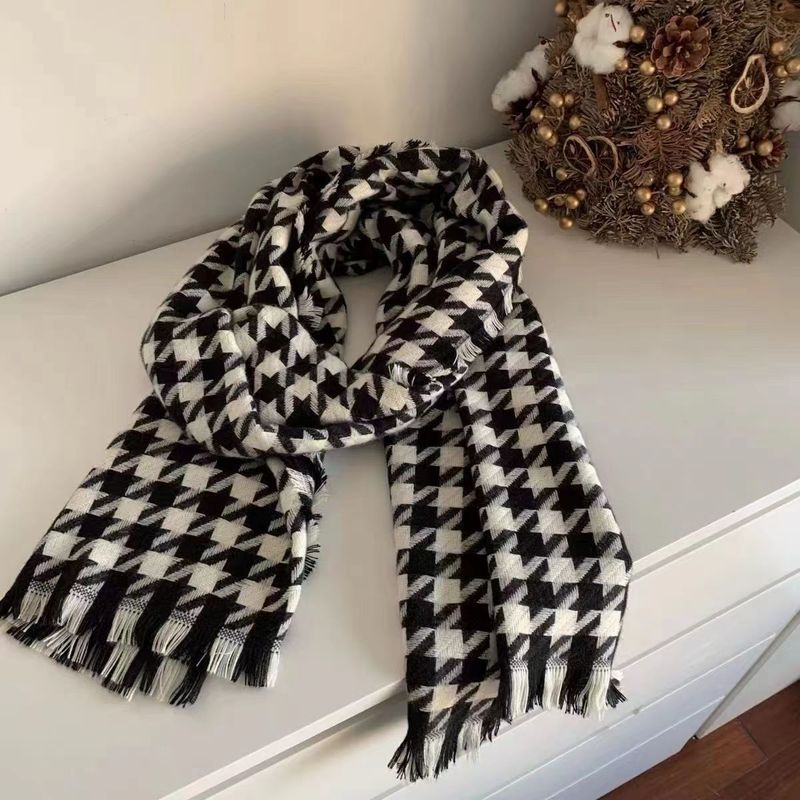 Thousand Bird Grid Scarf for Women, Autumn and New St, Student Versatile, Thickened Warm Scarf, Tassel, Winter Ins_voghion.com