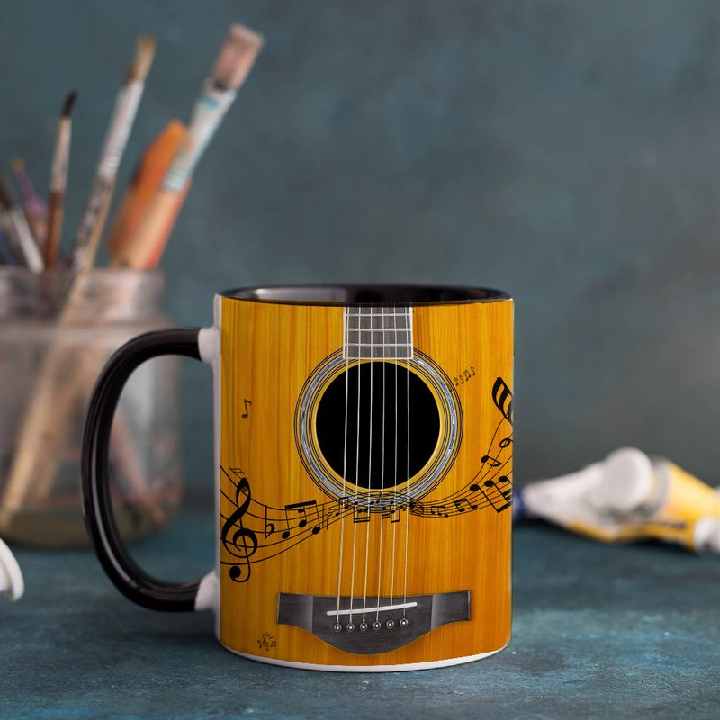 Nieuwe gitaar, piano, viool, drumstandaard, Guzheng, binnenkleur, zwarte keramiek 350 ml, muziekliefhebber_voghion.com