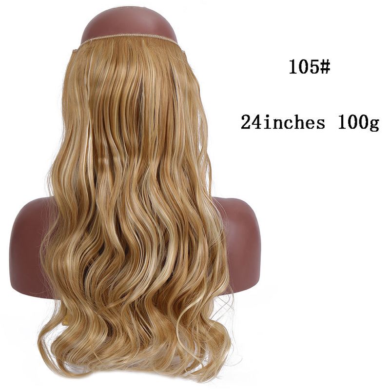 Extension per capelli con lenza elastica, extension per capelli in fibra chimica, le donne indossano naturalmente pezzi di capelli lisci_voghion.com