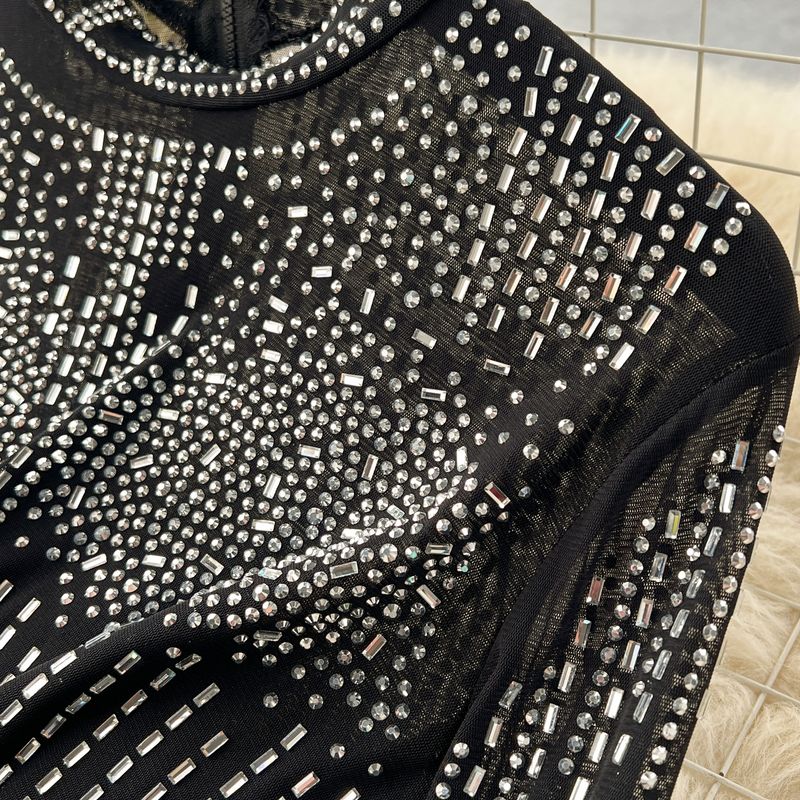 Costum de damă cu temperament de vedetă, la modă, cu mânecă lungă, de nișă, sexy, cu diamant, slim fit, cu fustă versatilă și ciucuri, costum din două piese_voghion.com