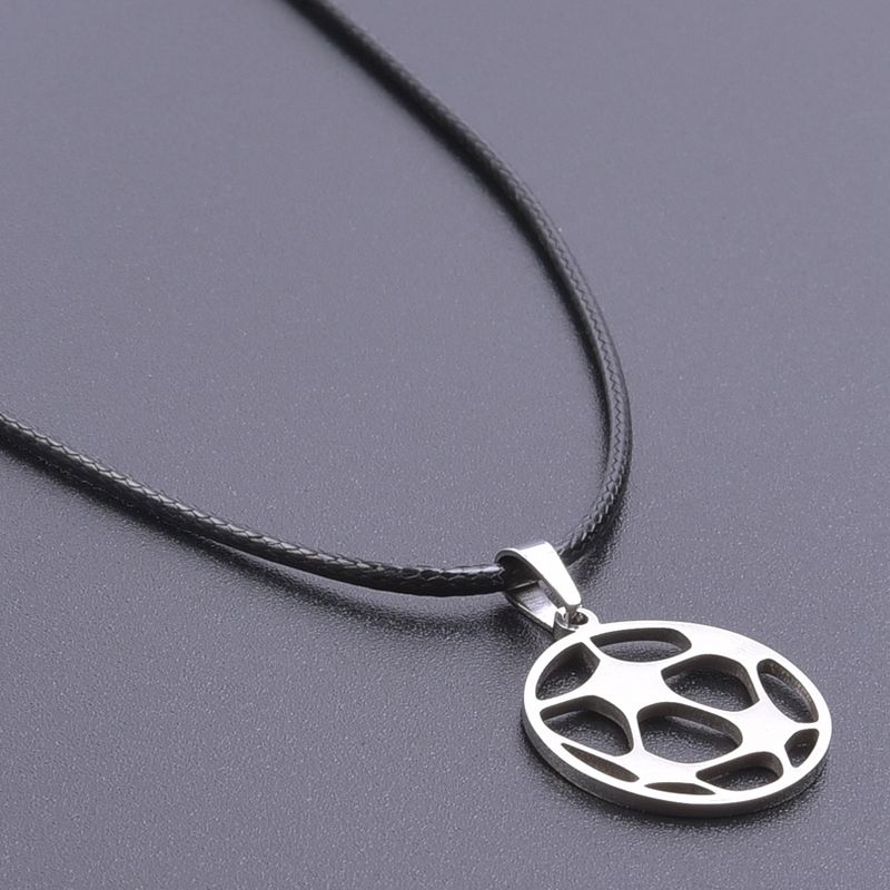 Sports Pendant Necklace Stainless Steel Necklaces For Women Men Accessories Leather Rope Basketball Football Charm_voghion.com