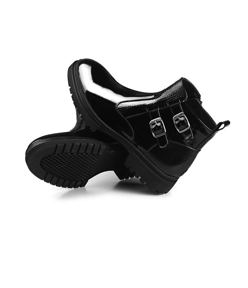 Herenschoenen leren laarzen heren korte laarzen dikke zool grote kop ronde laarzen_voghion.com