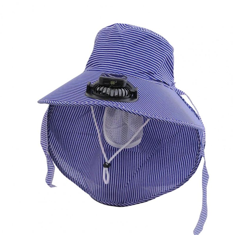RYYD Gestreepte Bucket Hat - Ingebouwde ventilator|UV 50+|Nekflap_voghion.com