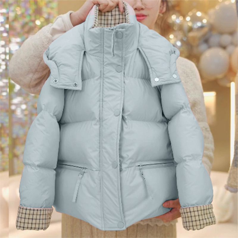 Nicht waschbare PU-Pufferjacke für Kinder – Farbblock-Mantel mit Fleecefutter (Unisex, Alter 8–14, Pink/Blau)_voghion.com
