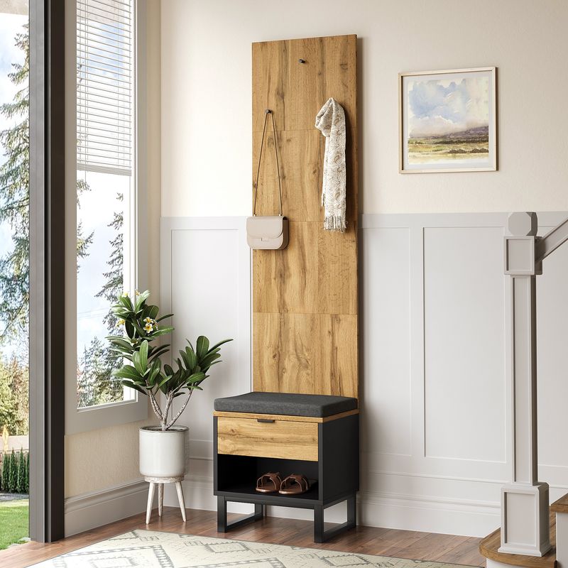 Ensemble Garderoben avec banc à chaussures et coussin, accessoires suspendus à l'avant, tiroirs et étagères réglables_voghion.com