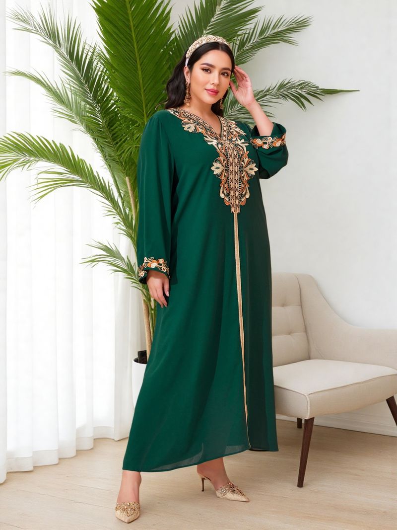 Women's Clothing Eid Al Adha Embroidery Applique Dress Muslim Party Dinner Robe_voghion.com